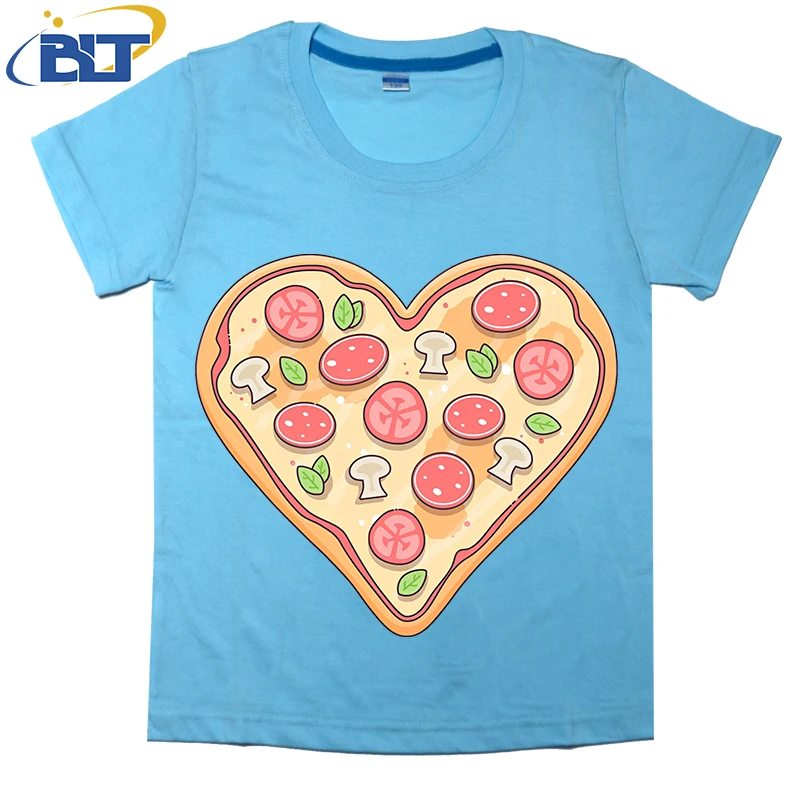 Camiseta infantil de manga curta estampada para pizza, tops de algodão infantil, roupas casuais para meninos e meninas, verão