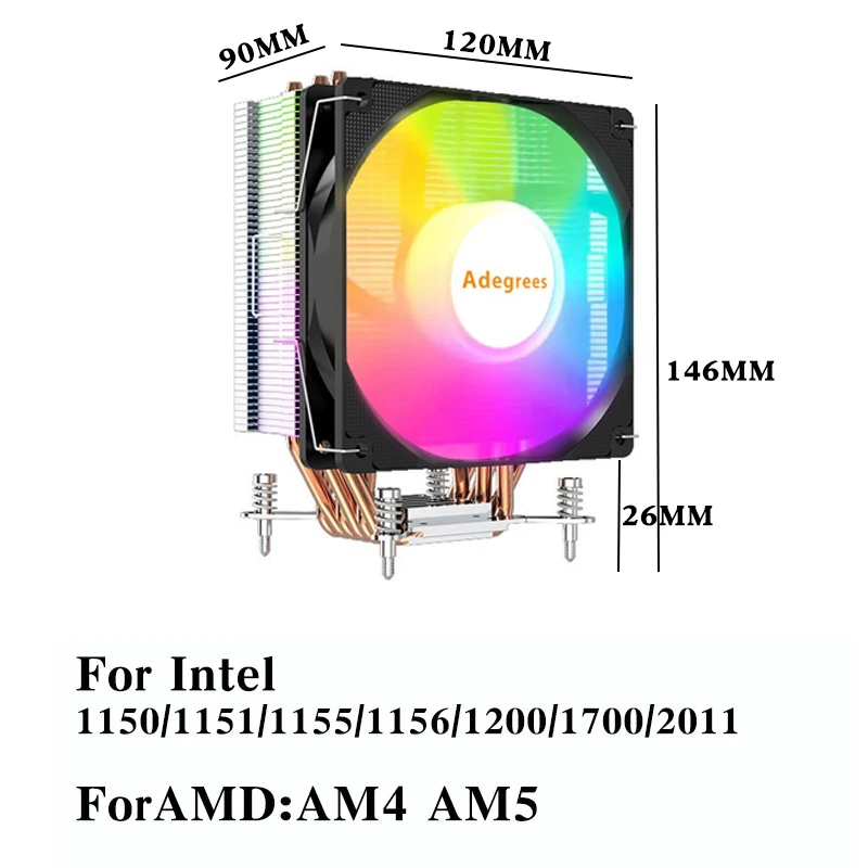 CPUエアクーラー 6ヒートパイプ PCプロセッサー ARGBファン Intel LGA 1150 1151 1156 1366 1200 1700 2011 AM5 AM4対応 冷却ファン