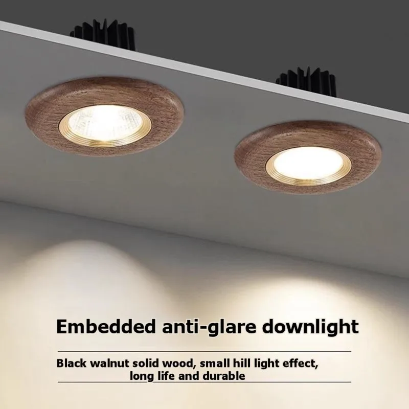 【CHRISTMAS 】New Chinese Style Embedded Spotlight For Living Room Ceiling Light In Walnut Wood-Neutral Light