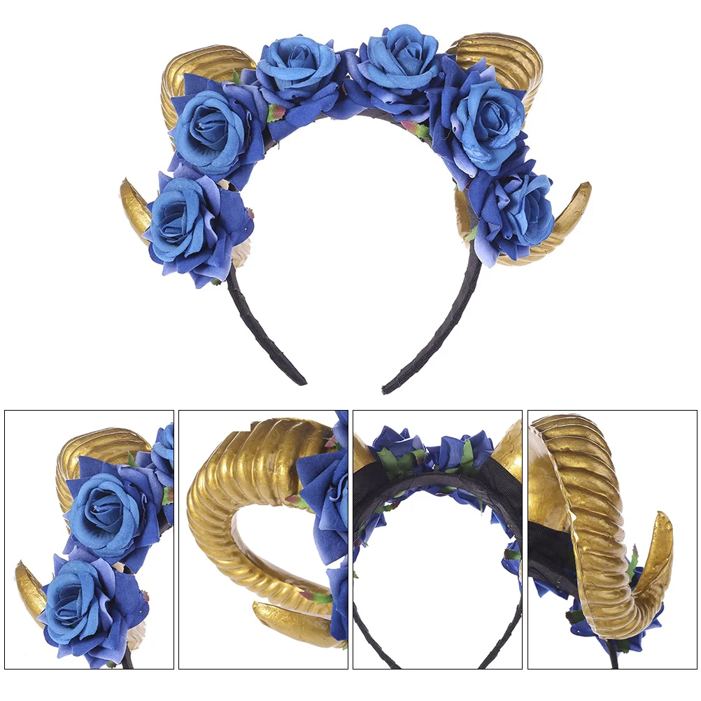 10 pçs chifre realista bandana gótico hoop cabra acessório de cabelo veludo flor chifre faixa de cabelo festa festival cocar