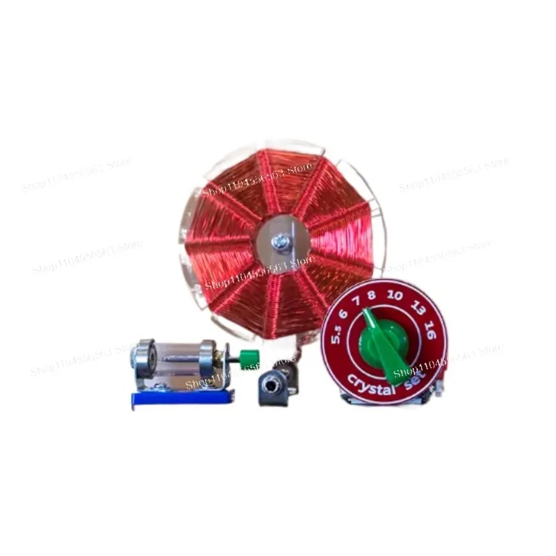 retro-crystal-radio-ore-machine-movable-chicken-wing-wooden-table-double-basket-coil-diy-kit