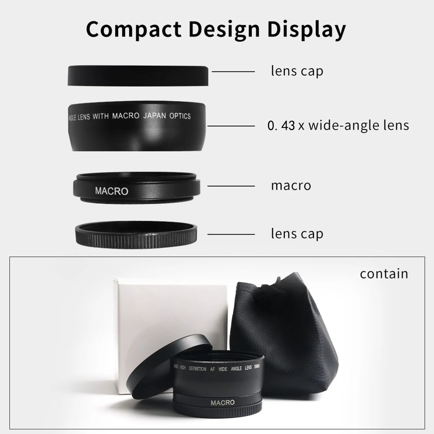 52mm 2 in 1 HD 0.43X Super Wide Angle Macro Lens for 52mm Filter Size Canon Nikon Sony Camera Lens Teleconverter Wide-angle Lens