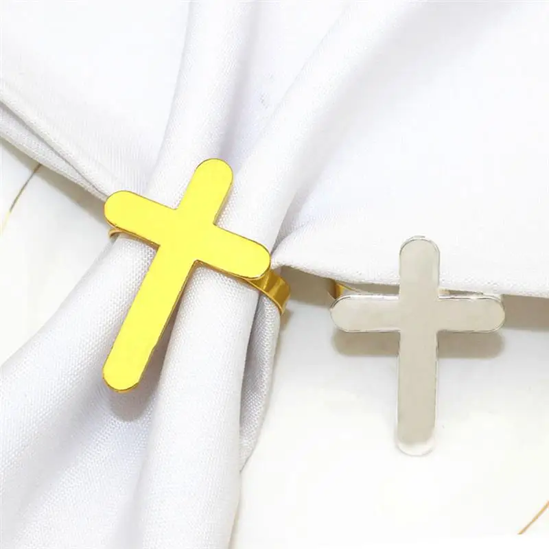 4pcs Cross Napkin Rings Metal Napkin Holder Serviette Buckles First Communion Wedding Dinner Table Decorations