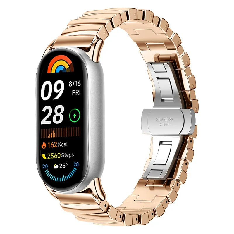 Bracelet en acier inoxydable pour Xiaomi Mi Band 9, métal irrégulier, bracelet intelligent universel, 14mm