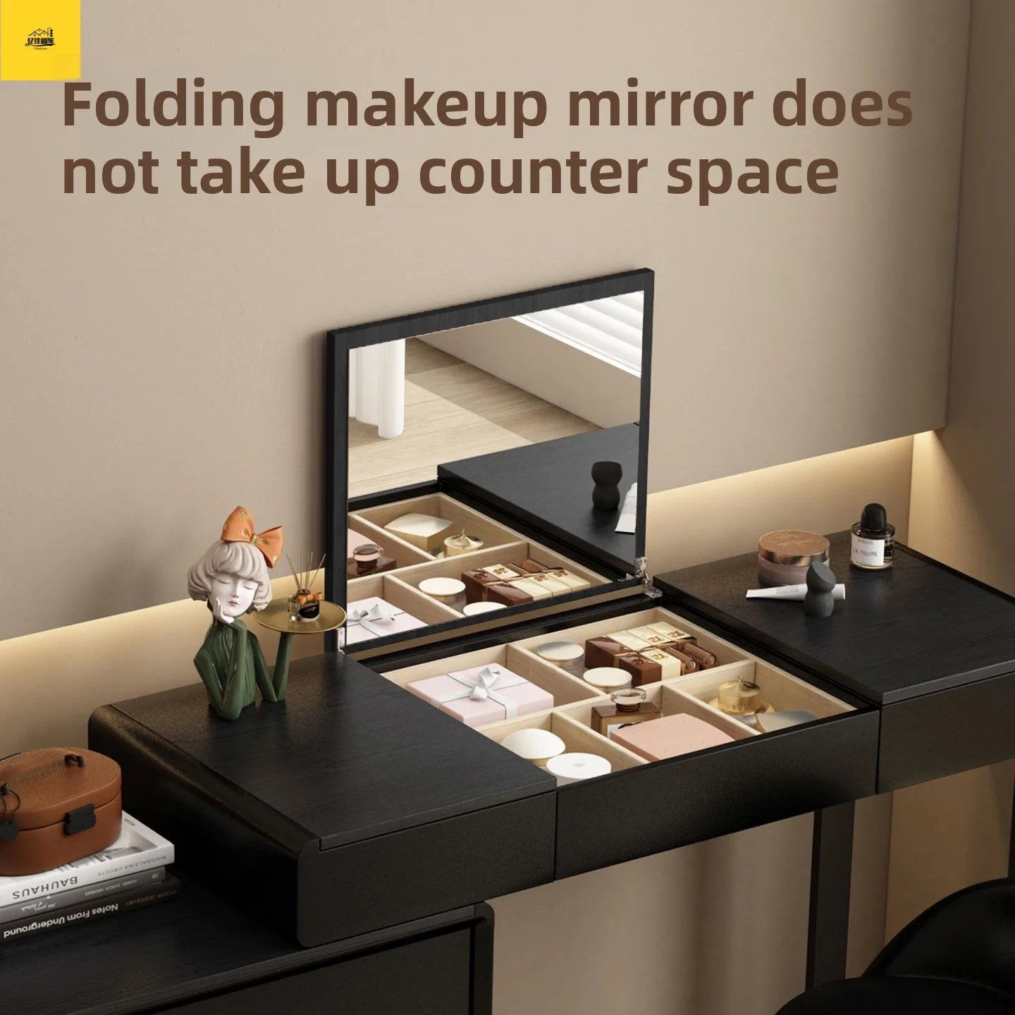HT Flip Cover Dressing Table Retractable Mobile Modern Minimalist Multi-Functional Desk Makeup Table