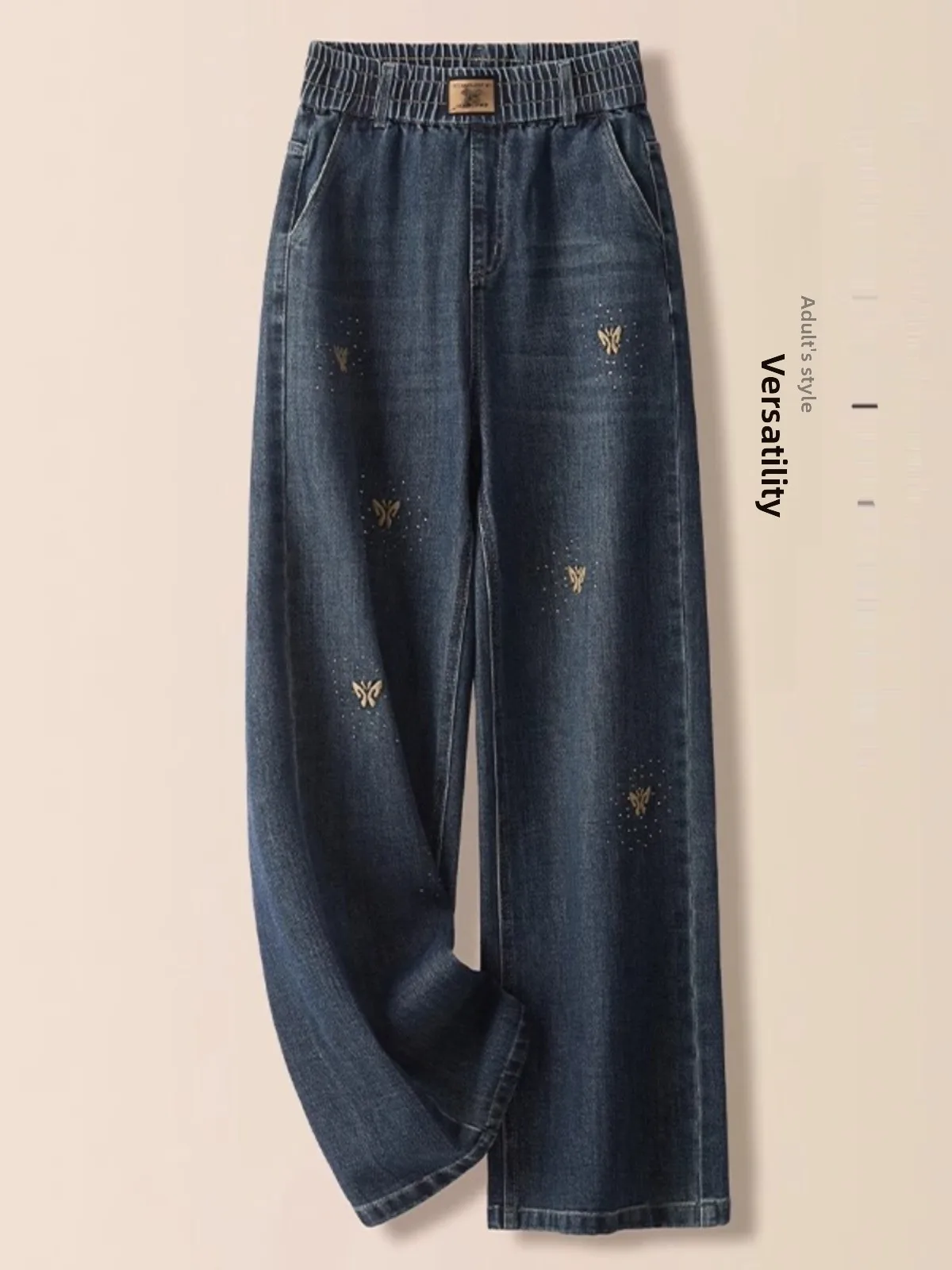 

Embroidered Slim Wide Leg Jeans High Waist Straight Cut Loose Fit Spring Autumn New Style Women's Casual Comfortable Denim Pants