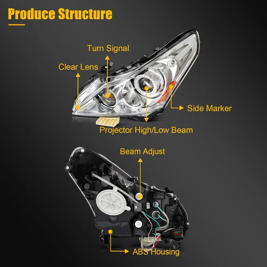 Left Side Halogon Headlight w/Projector For INFINITI For G37 For G25 2010-2013