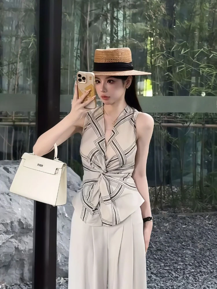 2026 Summer Trendy Twist Knot Blouse Women Slim Fit Shirt Old Money Style Elegant Design Solid Color Basic Office Top