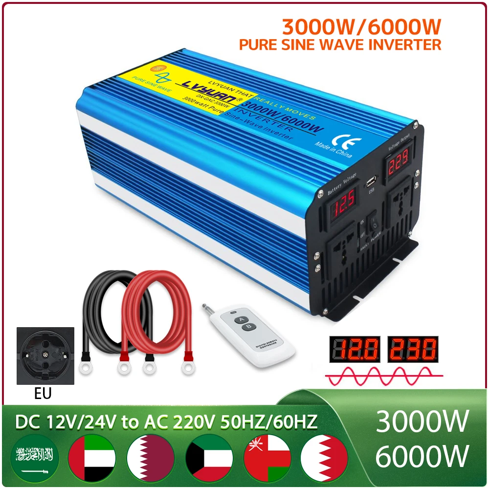 DC12V 24V To AC 220V EU UN 50HZ 60HZ Standard Pure Sine Wave Inverter 3000W/6000W Power Converter