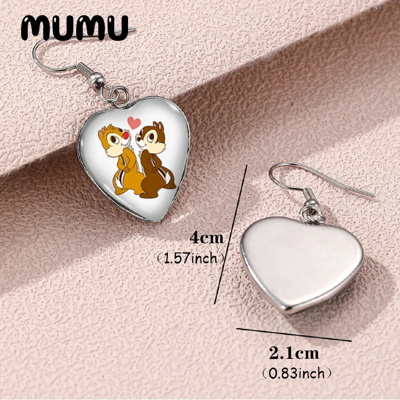 2024 New Chip and Dale Dangle Earring Heart Shaped Earrings Handmade Glass Dome Jewelry Gifts Fans