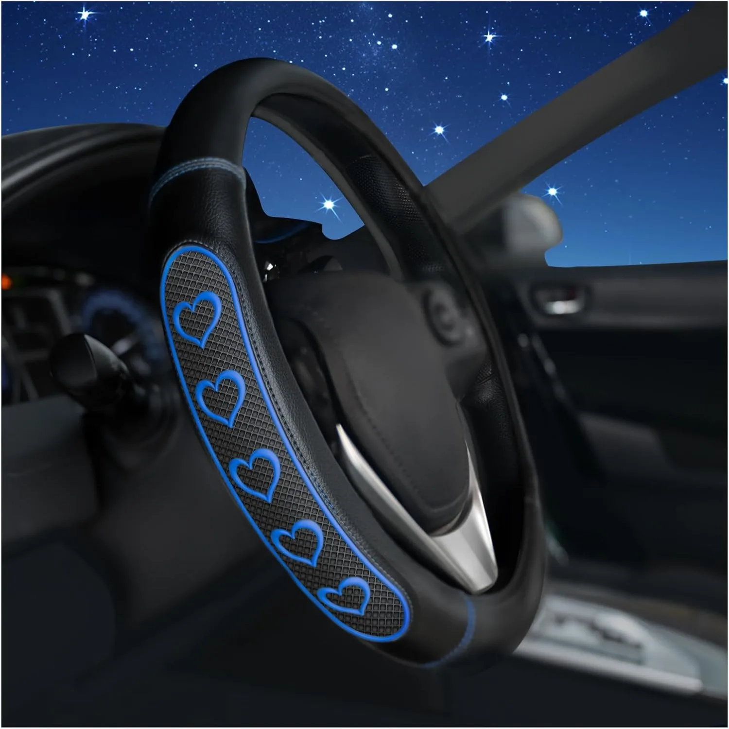 

Ventilated Heart-Shaped Steering Wheel Cover, Anti-Slip Leather Grip for 14.5-15.2 inch Round Wheels Compatible with Ford Toyota