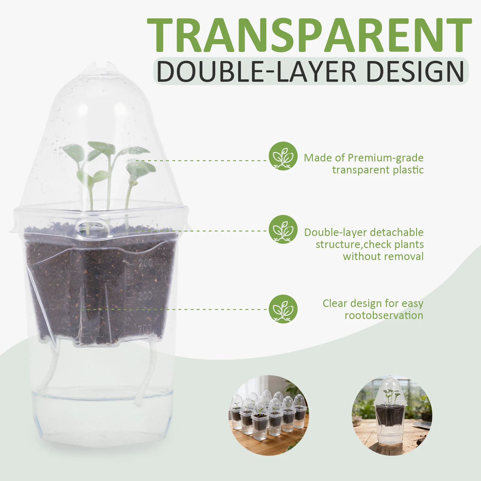 12 Pcs Self Watering Flower Pot Plastic Clear Hydroponic Plants Self-absorbent Planter Bonsai Pot Vases Succulent Potted Decor