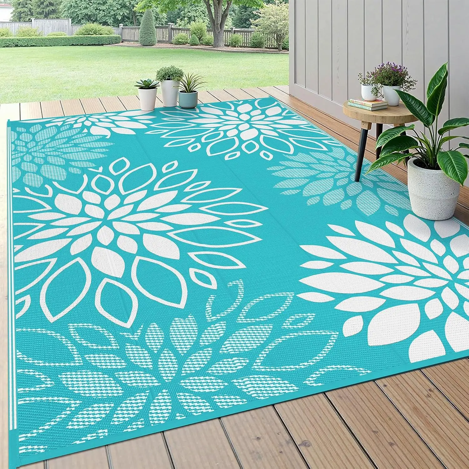 

Waterproof Outdoor Rug 6x9 for Patios, Floral Reversible Plastic Straw Rug Patio Mat, Indoor Outdoor Carpet RV Mat Camping Ru