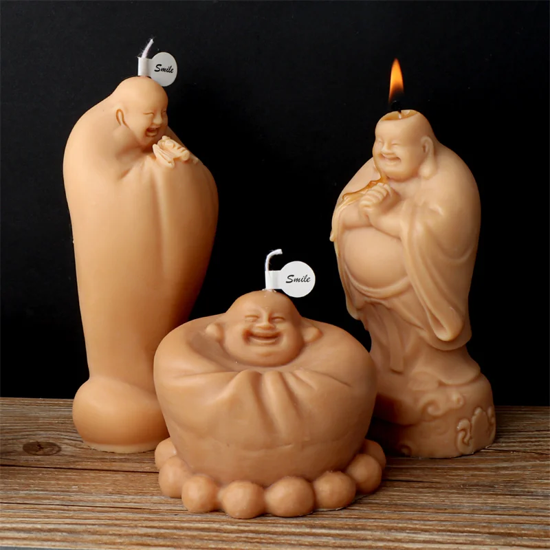 Laughing Buddha Silicone Candle Mold 3D Maitreya Statue Mold for DIY Aroma Candle Soap Resin Plaster Handcraft Home Decor view 5