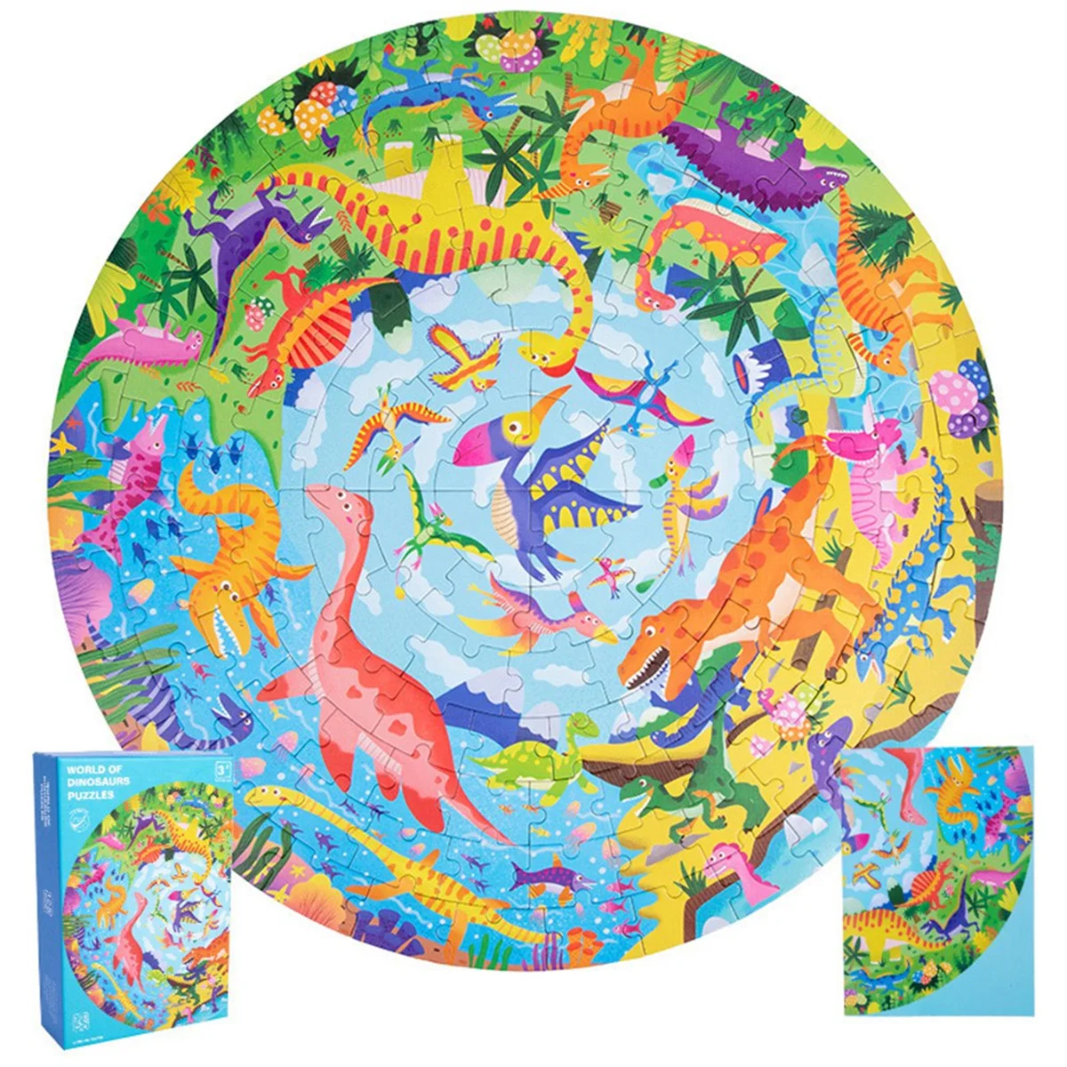 360 Degree Jigsaw Puzzle Spinner -20.9in Round Puzzle Holder Rotating Puzzle Table Puzzle Board for Gift-Dinosaurs