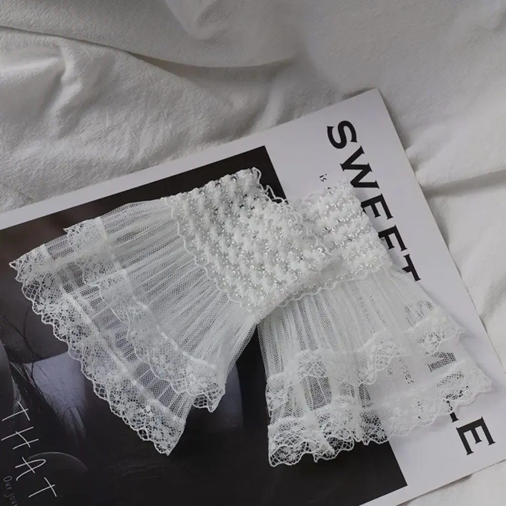 

1Pair Spring Autumn Gloves Arm Cover Scar Cover Ruffles Elbow Sleeve Lace Cuffs Fake Sleeve Detachable Sleeve Cuffs