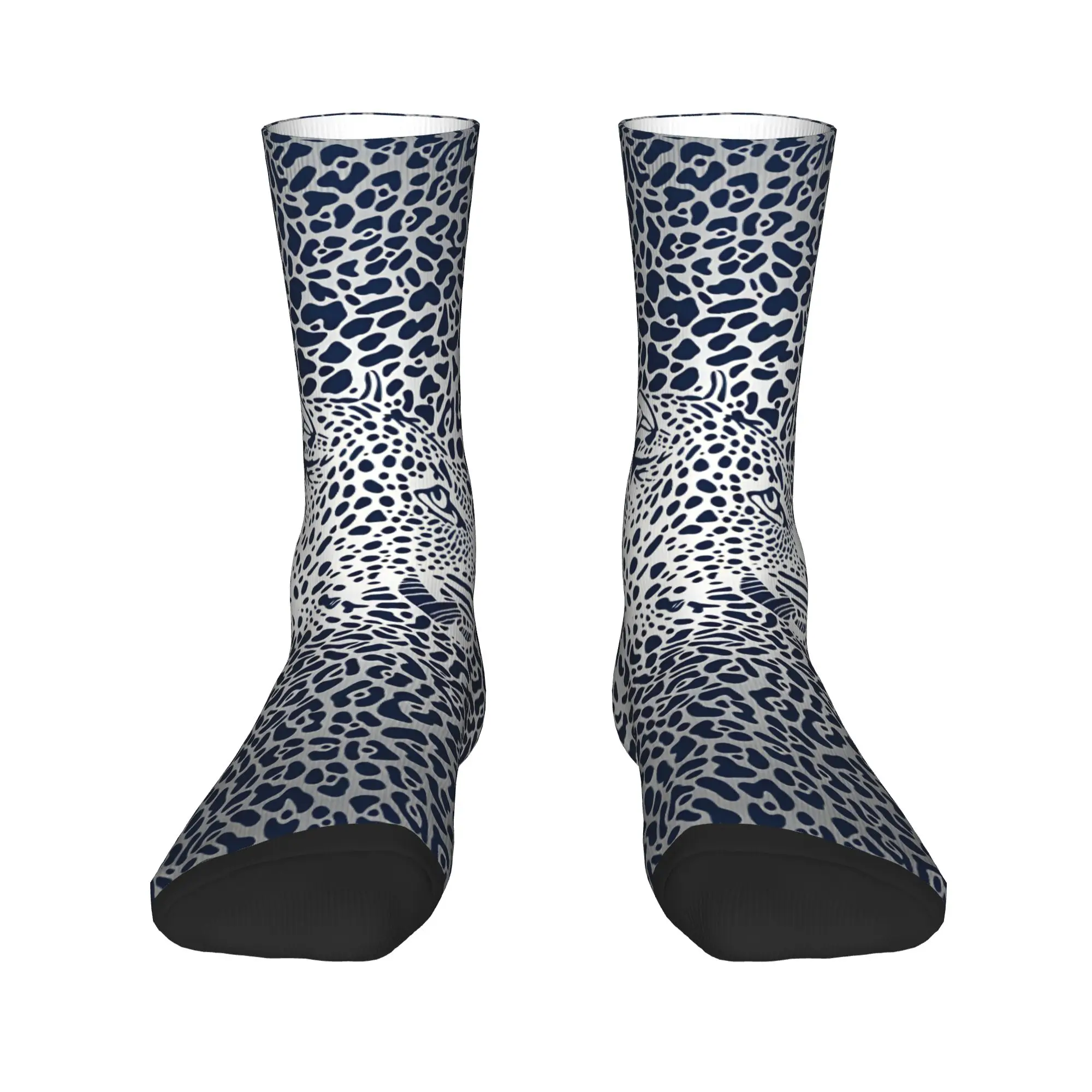 Adults Men Socks Hidden Leopard In Blue Leopard Print Pattern  Stockings Non Slip Comfortable Socks Autumn Running Sports Socks