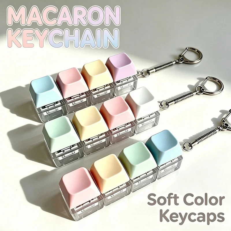 Pocket Size Keyboard Press Keycap Keychain Black White and Macaron Sound Decompression Backpack Charm Adults Fidget Toy Gift