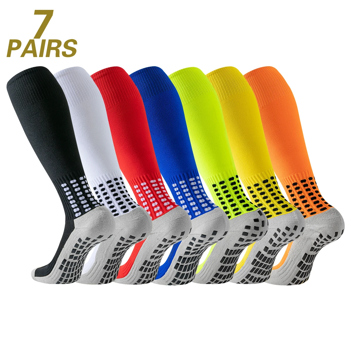 

7 Pairs Terry Cloth Men Football Socks, Long Tube Non-Slip Sports Socks Anti-Slip, Thickened Football Socks For Adults, F
