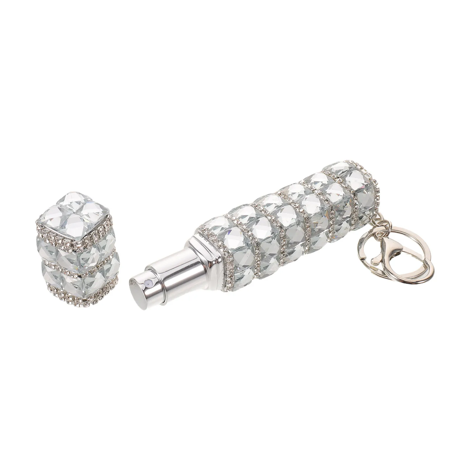10Ml Refillable Glass Rhinestone Perfume Bottle Silver Travel Spray Atomizer Portable Fragrance Keychain for Backpack Handbag