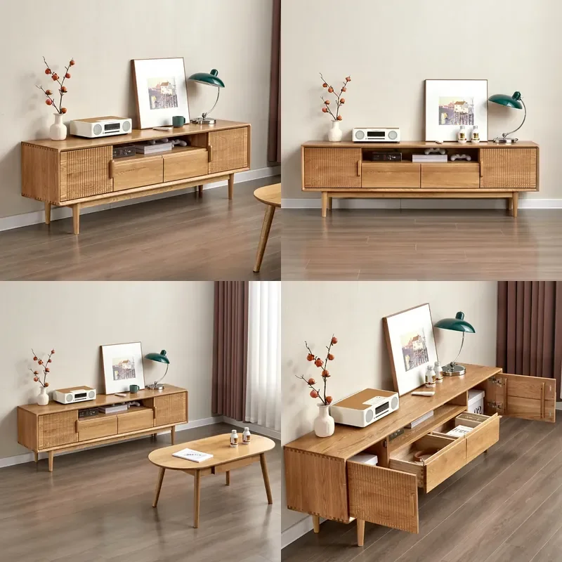 Solid Wood TV Stand Black Walnut Cherry Oak Living Room Storage Cabinet for Small Apartment Multi-functional Media Console