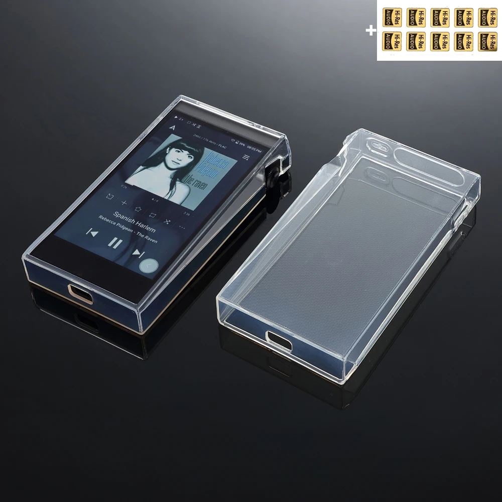 Мягкий прозрачный чехол из ТПУ с кристаллами для iRiver AK SP2000T с защитным закаленным стеклом для переднего экрана