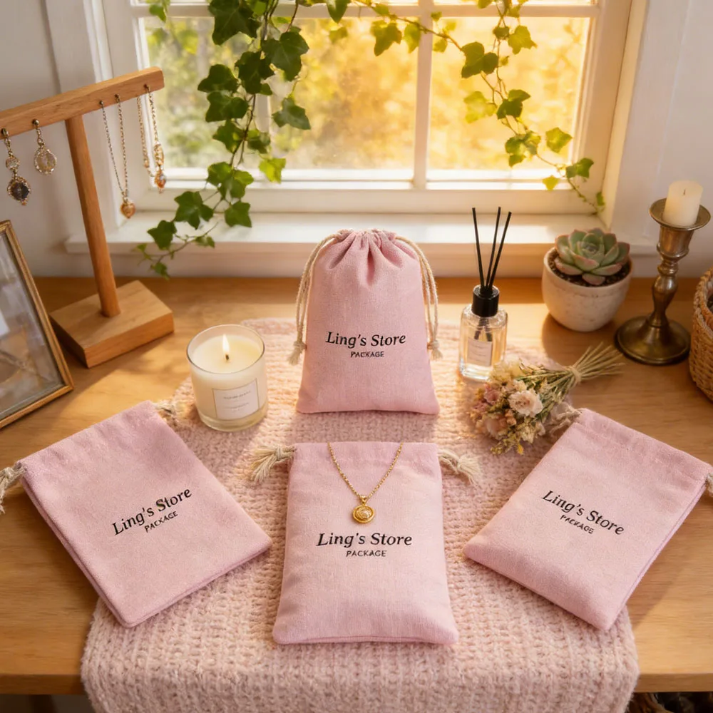 100pcs Cotton Bags Custom logo Packaging for Jewelry Drawstring Pouches Logo Printed Suits Necklace Rings Wedding Candy Gift Bag