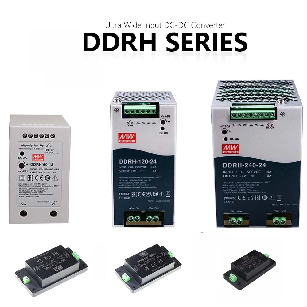 

(MEANWELL) Импульсный источник питания DDRH-15/30/45/60/120/240 Преобразователь постоянного тока со сверхшироким входом 5 В, 12 В, 24 В, 15 В, DR/P/ST SMPS