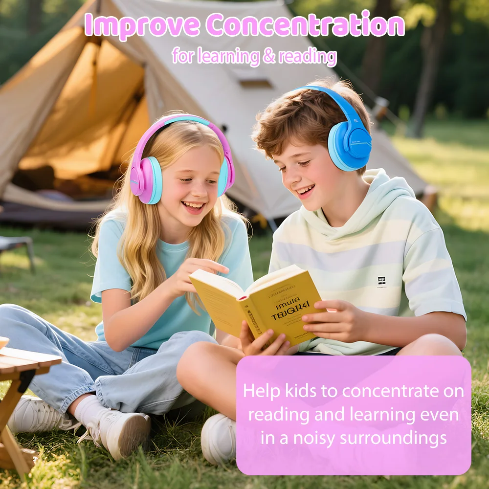 Anc sem fio bluetooth fone de ouvido crianças com cancelamento de ruído fones sobre a orelha dobrável proteção auditiva para viagens escola