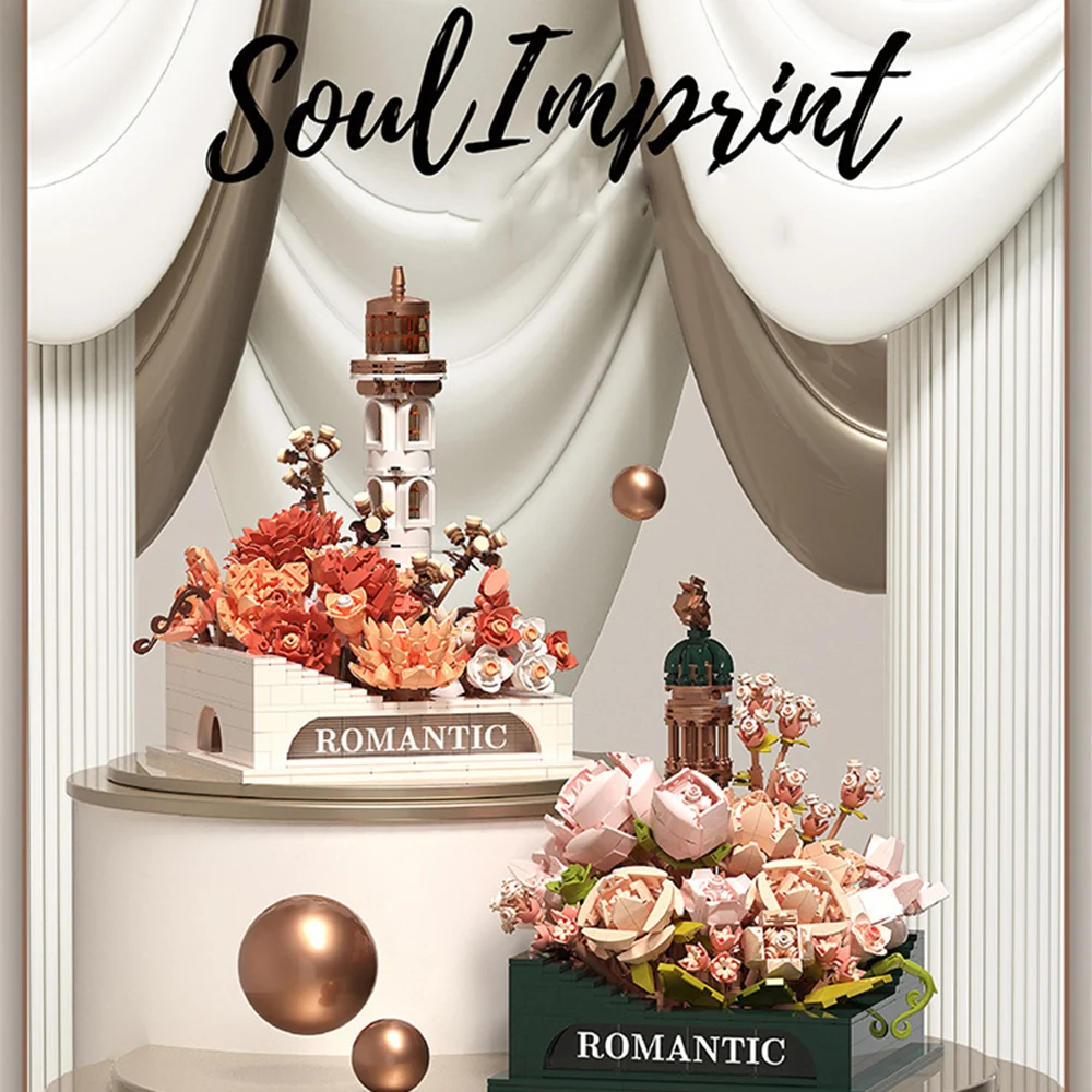 

Idea City Street View Mini Block Flower World Romantic Lighthouse Building Brick Educational Toys With Light For Girls Gifts