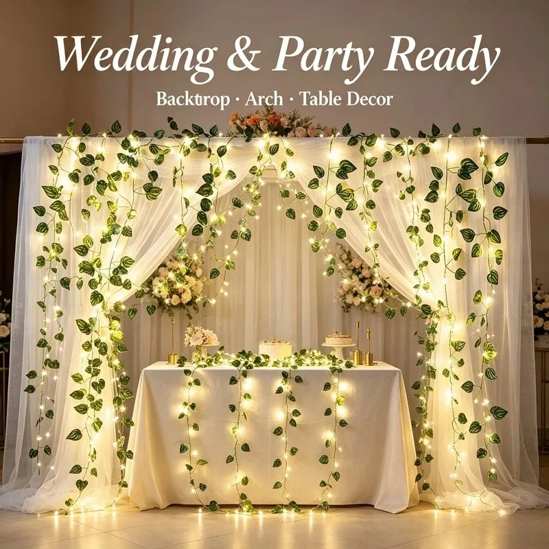 2M Artificial Leaf LED String Lights, 20 LED Battery Operated Flower Garland Fairy Lights for Party Garden Decor view 4