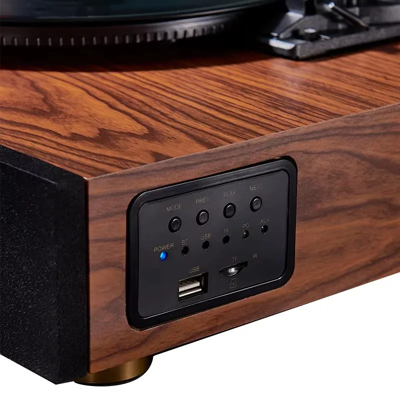 مشغل جراموفون احترافي، سماعة لاسلكية تعمل بالبلوتوث، الوسائط المتعددة، مشغل قرص دوار بتصميم خشبي