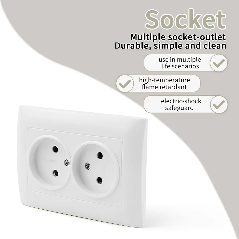 White Wall Embedded Power Sockets Flame Retardant Classic 250V Electrical Outlets EU Standard AC Paint Plastic Plugs Socket 250V