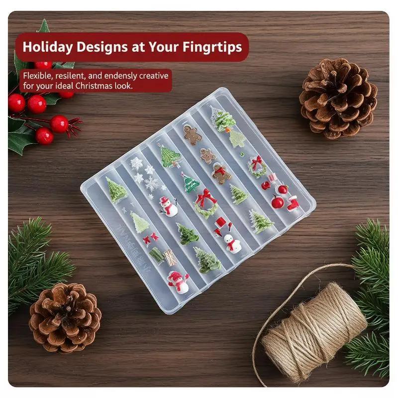 *Soft Durable Christmas Nail Art Silicone Mold Snowflake Snowman Bowknot Wreath for Professional Nail Salon Use