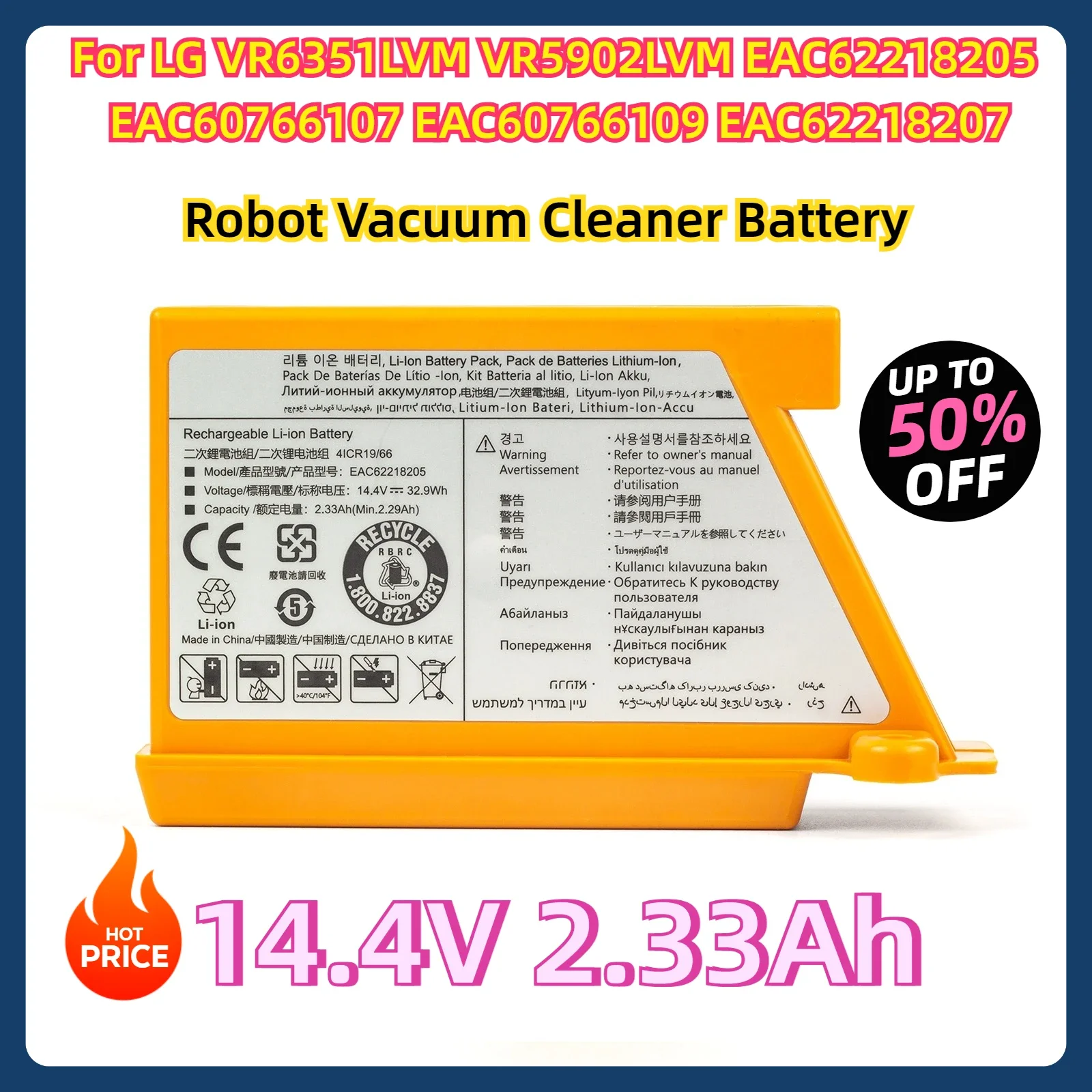 

For LG VR6351LVM VR5902LVM EAC62218205 EAC60766107 EAC60766109 EAC62218207 Robot Vacuum Cleaner Battery