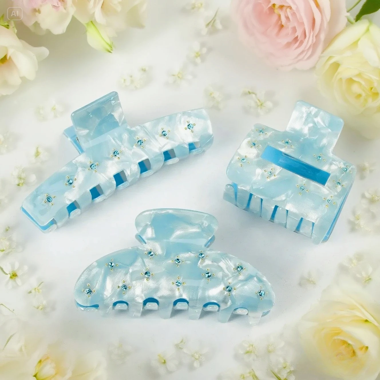 

New Blue Rhinestone Hair Claw Acrylic Shining Fresh Claw Clips Trendy Cool Fashion Hair Clips for Women Girls Hair Accessories