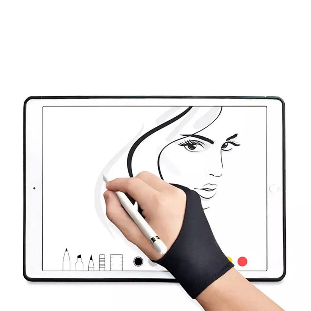 2Pcs Ultra-Thin Breathable Two-Finger Drawing Gloves for Graphic Tablet Sketching & Painting – Size S, Black
