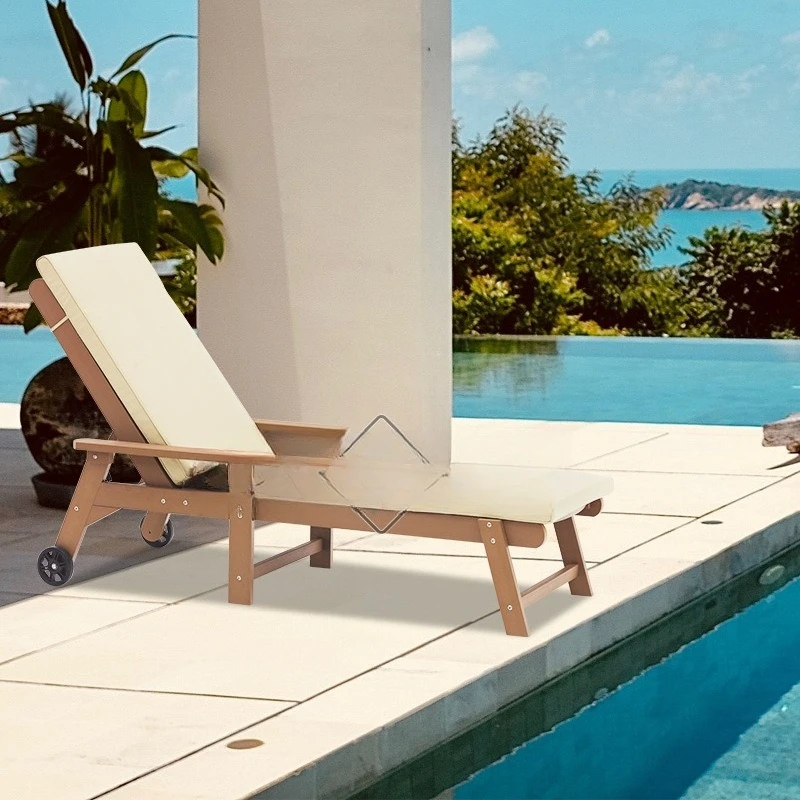 Four-speed adjustable back deck chair plastic wood beach deck chair outdoor garden villa courtyard hot spring rest couch chair