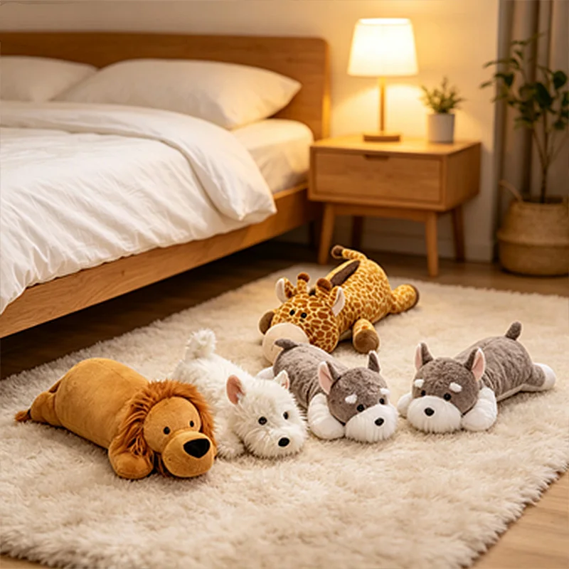 40-45cm Long Body Pillow Plush Toy Lion Giraffe Schnauzer Westie Dog Plush Soft Fluffy Hugging Pillow Birthday Gift Kids Adults