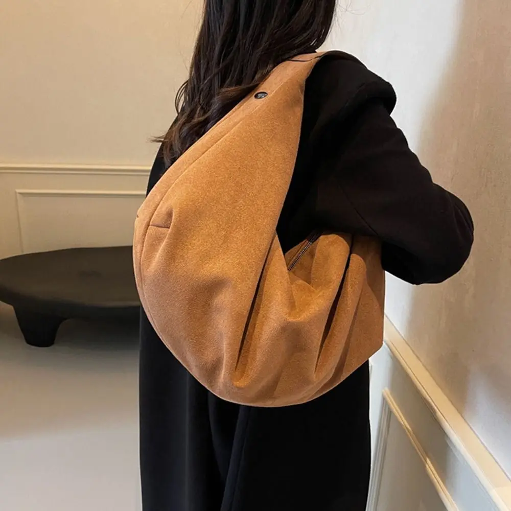 Lässige Handtasche aus Wildleder, große Kapazität, modische Hobo-Tasche, einfarbig, koreanischer Stil, Einkaufstasche, Urlaub