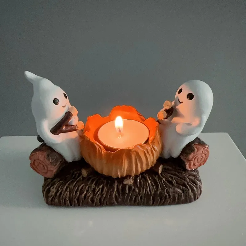 Halloween-Heimdekoration, Geister-Kerzenhalter ohne Kerzen, dekorativer Metallständer, einzigartiges Geister-Design, perfekt für gruselig