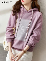 Vimly Fleece Pullover Hoodies Women 2023 Winter Korean Fashion Warm Hooded Sweatshirts Female Loose Print Long Sleeve Tops V7027