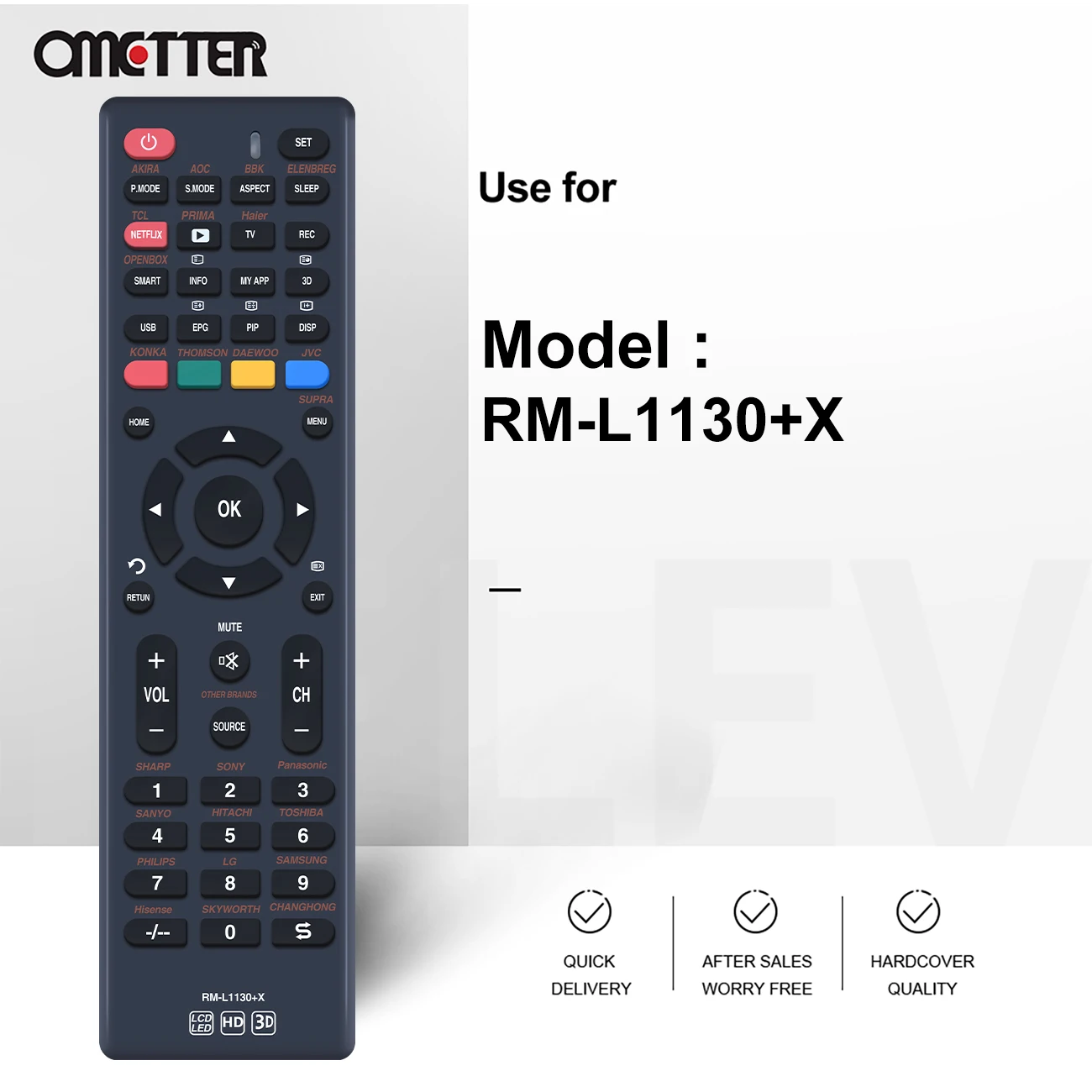 New RM-L1130+X Universal LCD Smart TV Remote Control For DAEWOO AKIRA AOC BBK ELENBREG PRIMA OPENBOX THOMSON JVC SUPRA