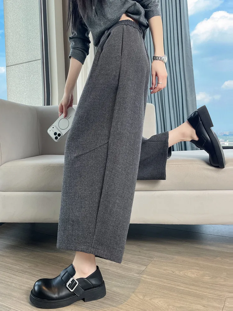 

High Waist Woolen Nine-Piece Pants Women's Winter Small Size Slim Fit Casual Wide Leg Pants Knife Loose Sle