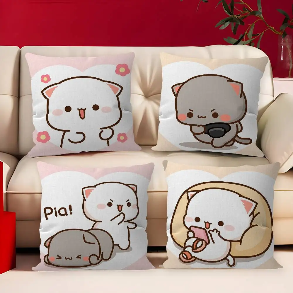 Cartoon Peach Mochi Cat Pillow Gift Home Office Decoration Bedroom Sofa Car Cushion Cover case 45x45