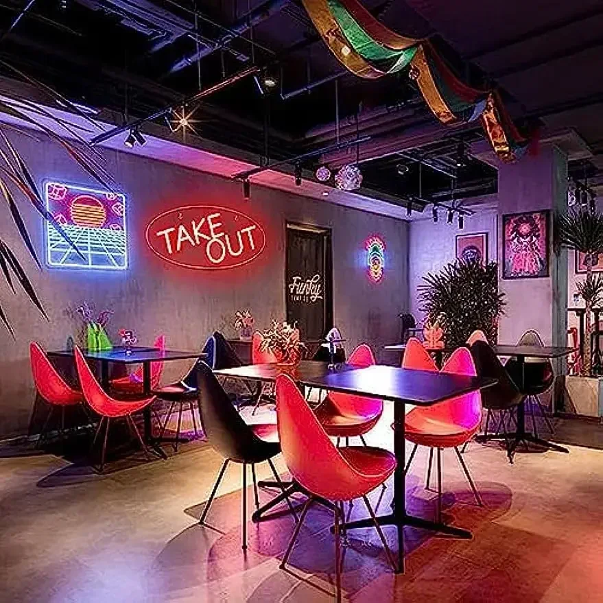 Take Out Neon Sign Bar Neon Light Sign for Store Bar Pub Home Wall Hanging Party Decoration Bedroom Decor Birthday Party Gift