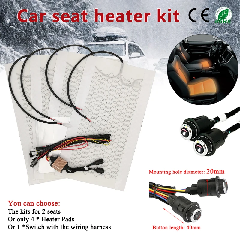 Build-in New 12V Car Seat Heater Kit Fit 2 Seat Carbon Fiber Fast Heating Pads 6-Level Switch with Harness for Auto Accessories