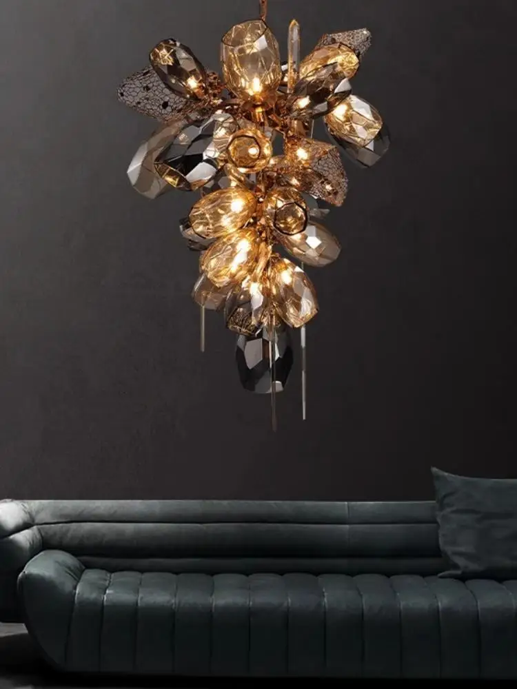 DIDA Chic Light Luxury Crystal Chandelier Floral Pendant Lamp Gold Finish for Villa Hotel Interior Lighting
