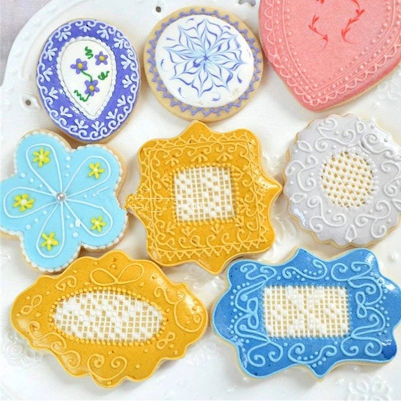 8Pcs/Set Plaque Cookie Cutters Mold Frame DIY Cake Oval Square Rectangle Fancy Stainless For Baking Sugar Biscuit Mold Stamp