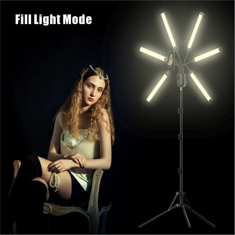 

Photographic 6 Arms Fill Light RGB 3200-4000-6000K Long Strips LED Lamp LCD Screen Photo Studio Lighting Live Broadcast Dimmable